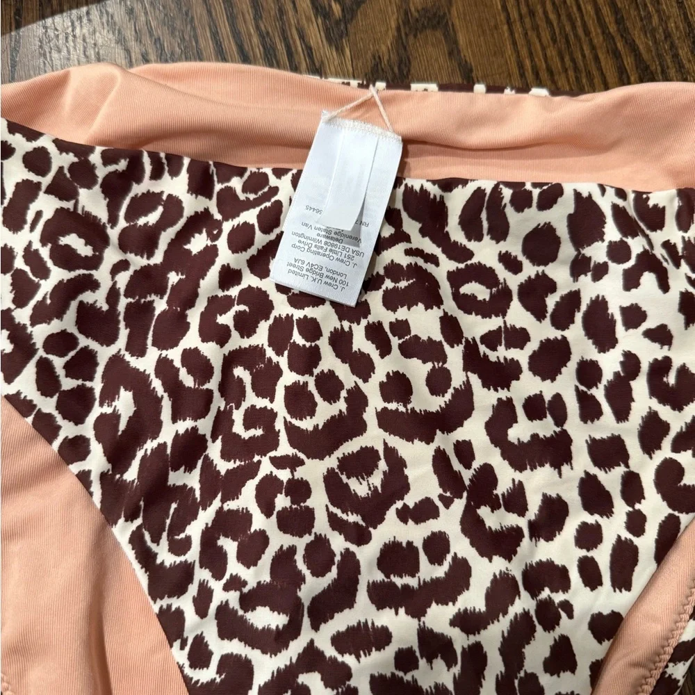J Crew  one shoulder Bikini Top M Classic Sculpt Leopard Tan Black Beach EUC
